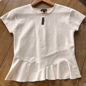 J. Crew VTG Top Structured Flutter Hem Ivory Peplum Short Sleeve Classic Size S.